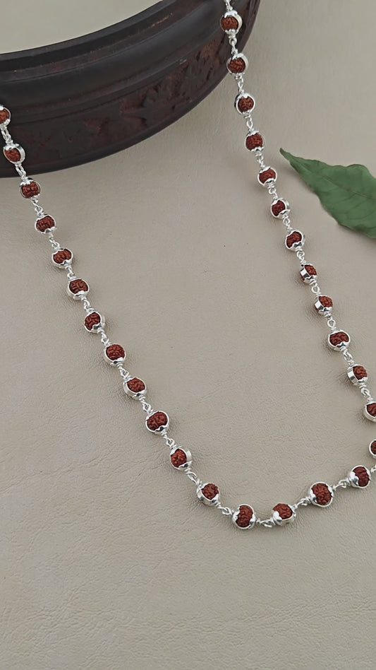 925 Silver Ring Cover Rudraksha Mala for Men