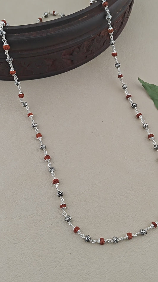 925 Silver Om Bead Rudraksha Mala for Men