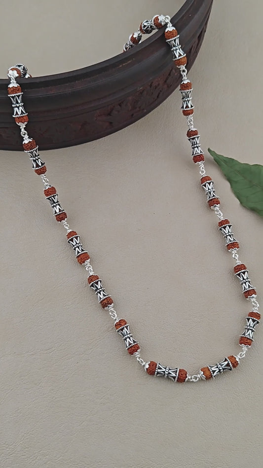 925 Silver DAMRU Bead Rudraksha Mala for Men