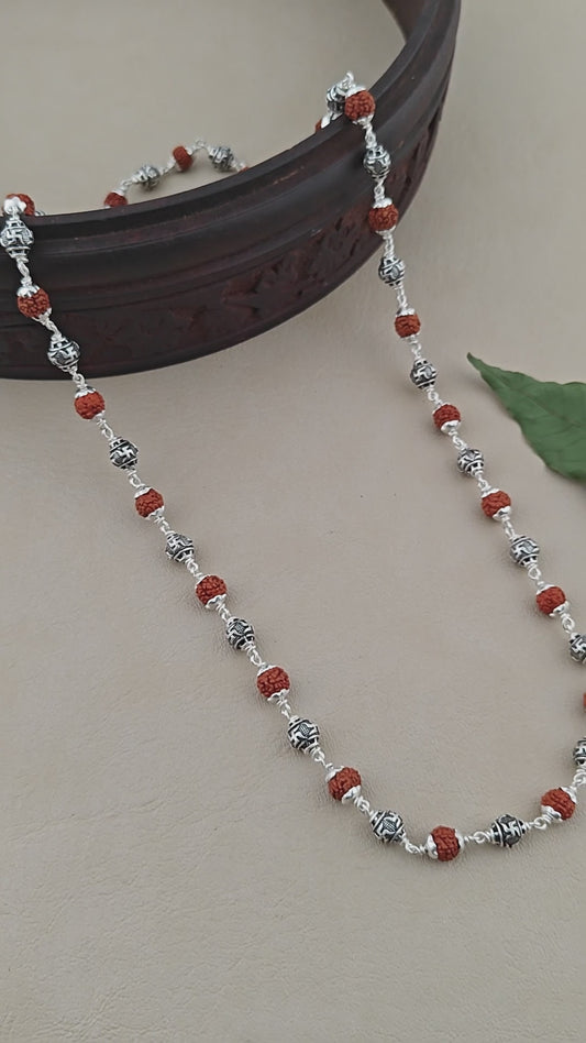 925 Silver SWASTIK Bead Cover Rudraksha Mala for Men