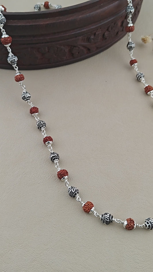 925 Silver RAM Bead Rudraksha Mala for Men