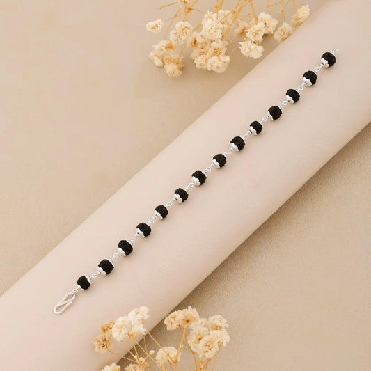 925 Silver Black Bead Star Cover Rudraksha Bracelet for Men