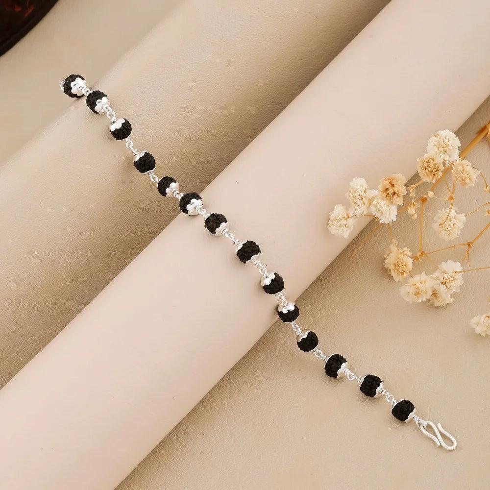 925 Silver Black Bead Star Cover Rudraksha Bracelet for Men