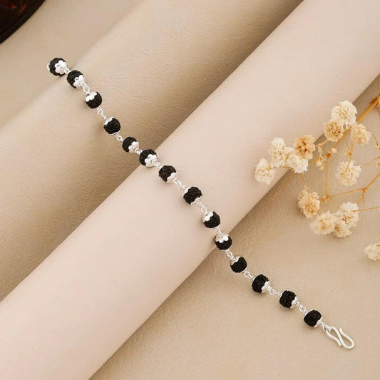 925 Silver Black Bead Star Cover Rudraksha Bracelet for Men