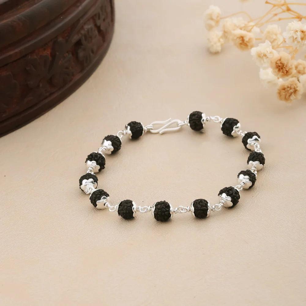 925 Silver Black Bead Star Cover Rudraksha Bracelet for Men