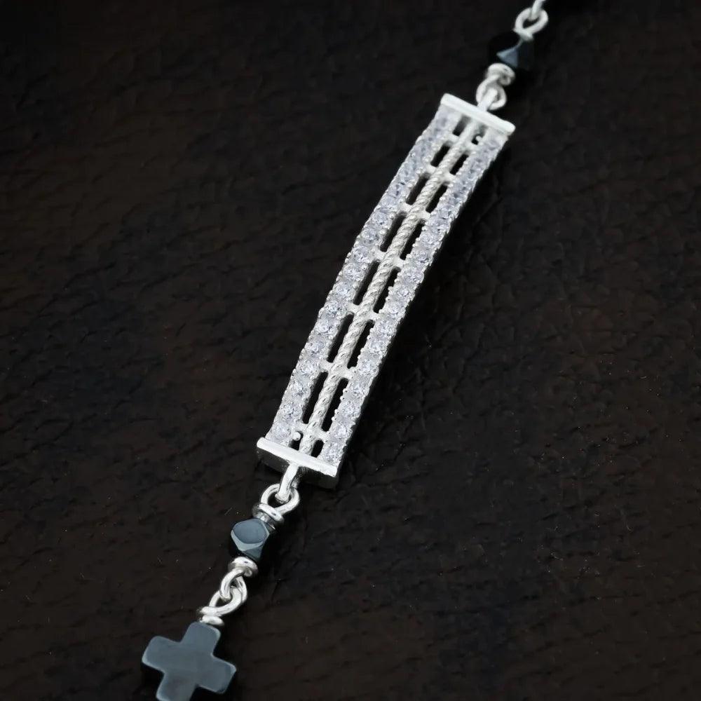 925 Silver Black Gemstone Party Wear Bracelet for Women