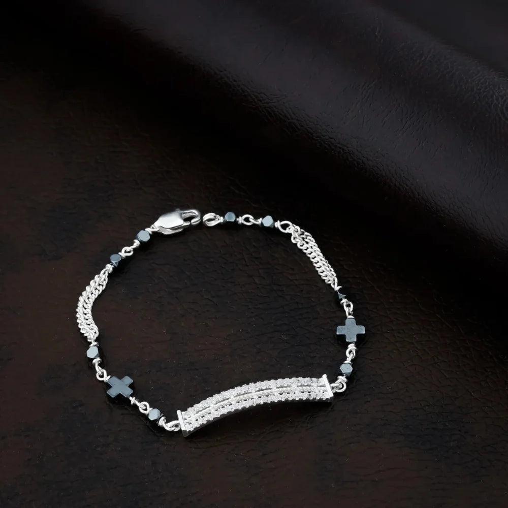 925 Silver Black Gemstone Party Wear Bracelet for Women
