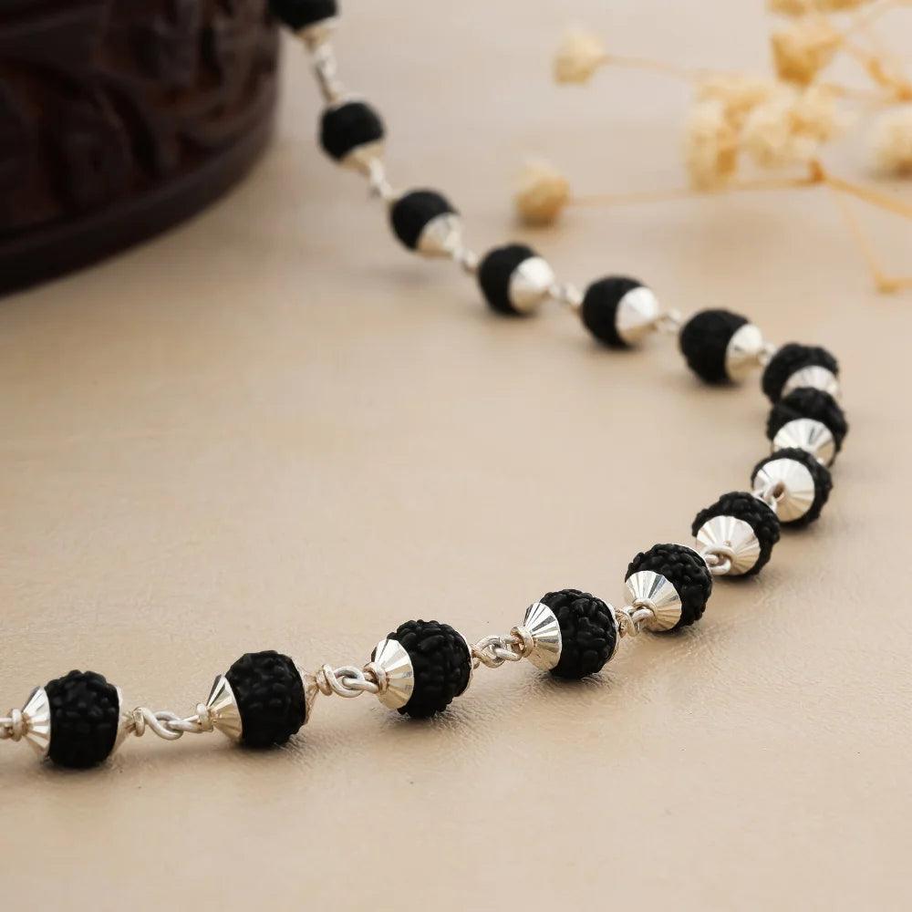 925 Silver Black Shiny Cover Rudraksha Mala for Men