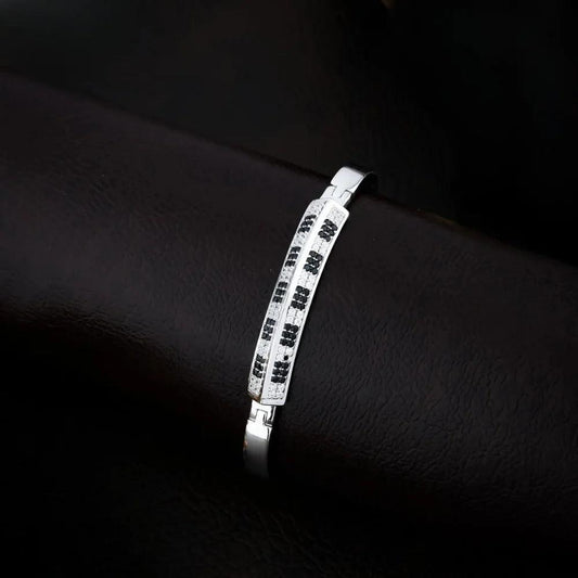 925 Silver Black White Alternate Kada Bracelet for Kids | Child