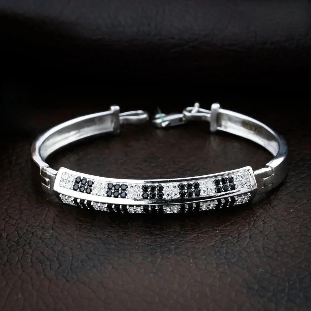 925 Silver Black White Alternate Kada Bracelet for Kids | Child