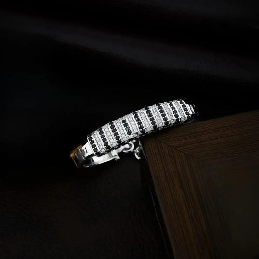 925 Silver Black White Diomand Line Kada Bracelet for Kids | Child