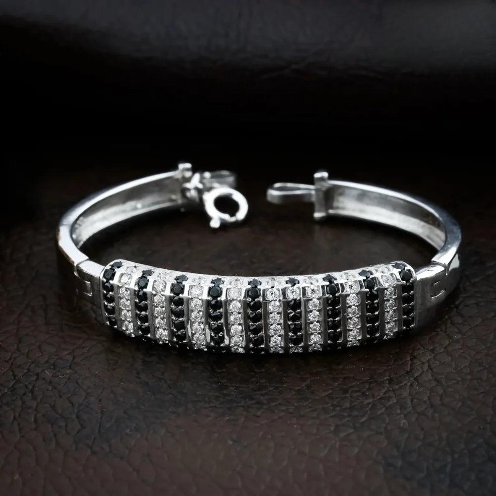 925 Silver Black White Diomand Line Kada Bracelet for Kids | Child