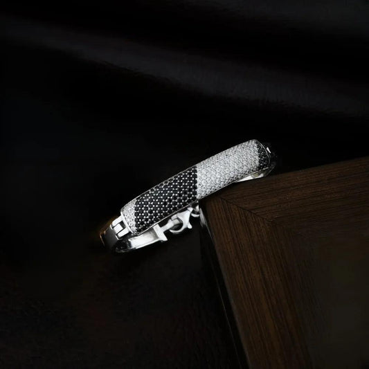 925 Silver Black White Diomand Stripe Kada Bracelet for Kids | Child