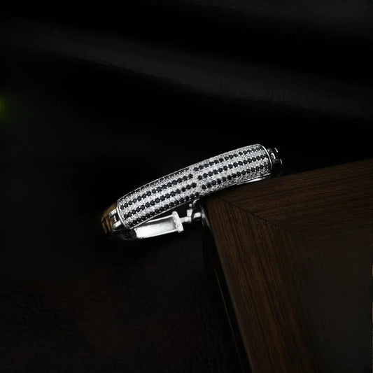 925 Silver Black white Moissanite Kada Bracelet for Kids | Child