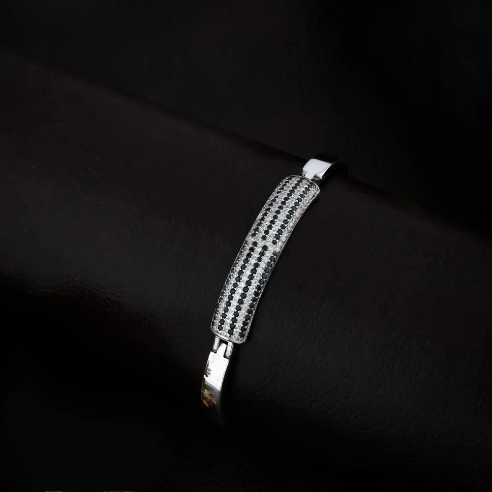 925 Silver Black white Moissanite Kada Bracelet for Kids | Child