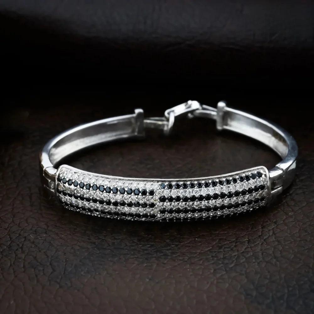 925 Silver Black white Moissanite Kada Bracelet for Kids | Child