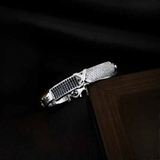 925 Silver Black X White Diomand Kada Bracelet for Kids | Child