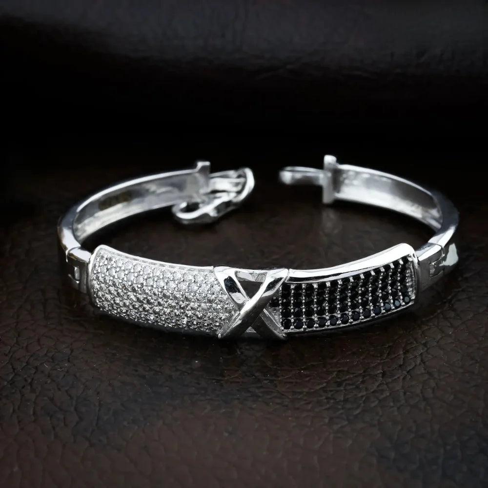 925 Silver Black X White Diomand Kada Bracelet for Kids | Child