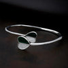 925 Silver Bracelet like Bangle with Green Heart for Women