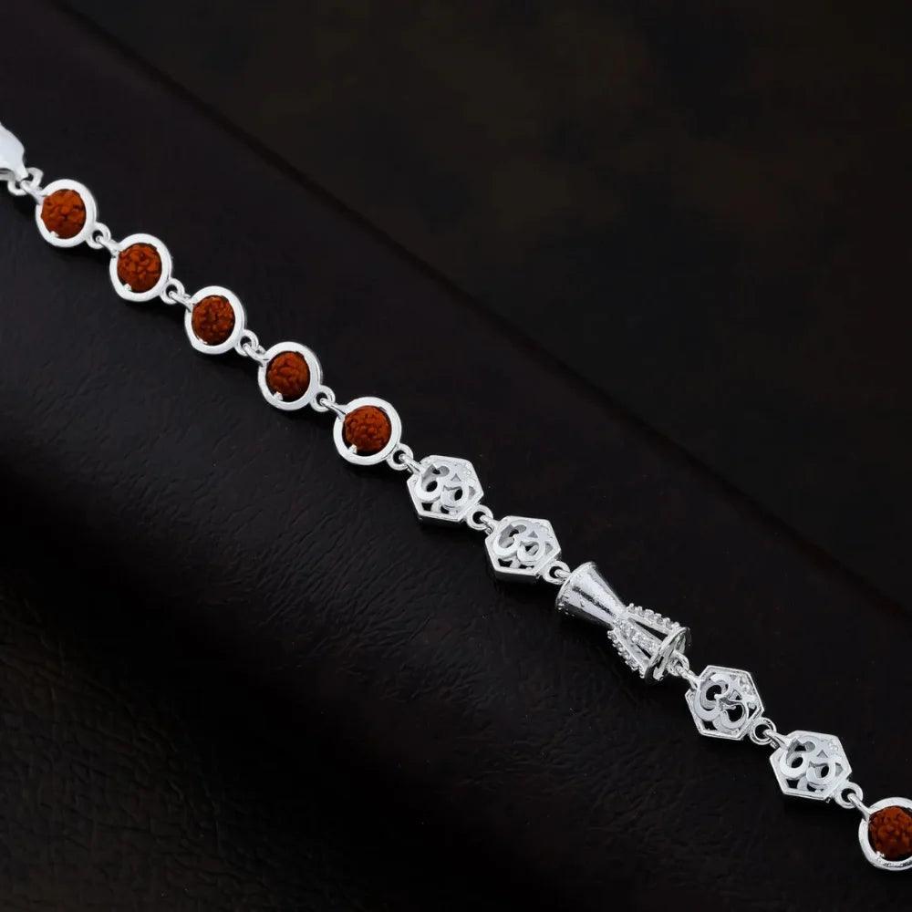 925 Silver Center DAMRU & OM Design Rudraksha Bracelet for Men