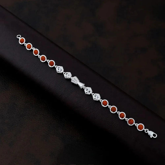 925 Silver Center DAMRU & OM Design Rudraksha Bracelet for Men