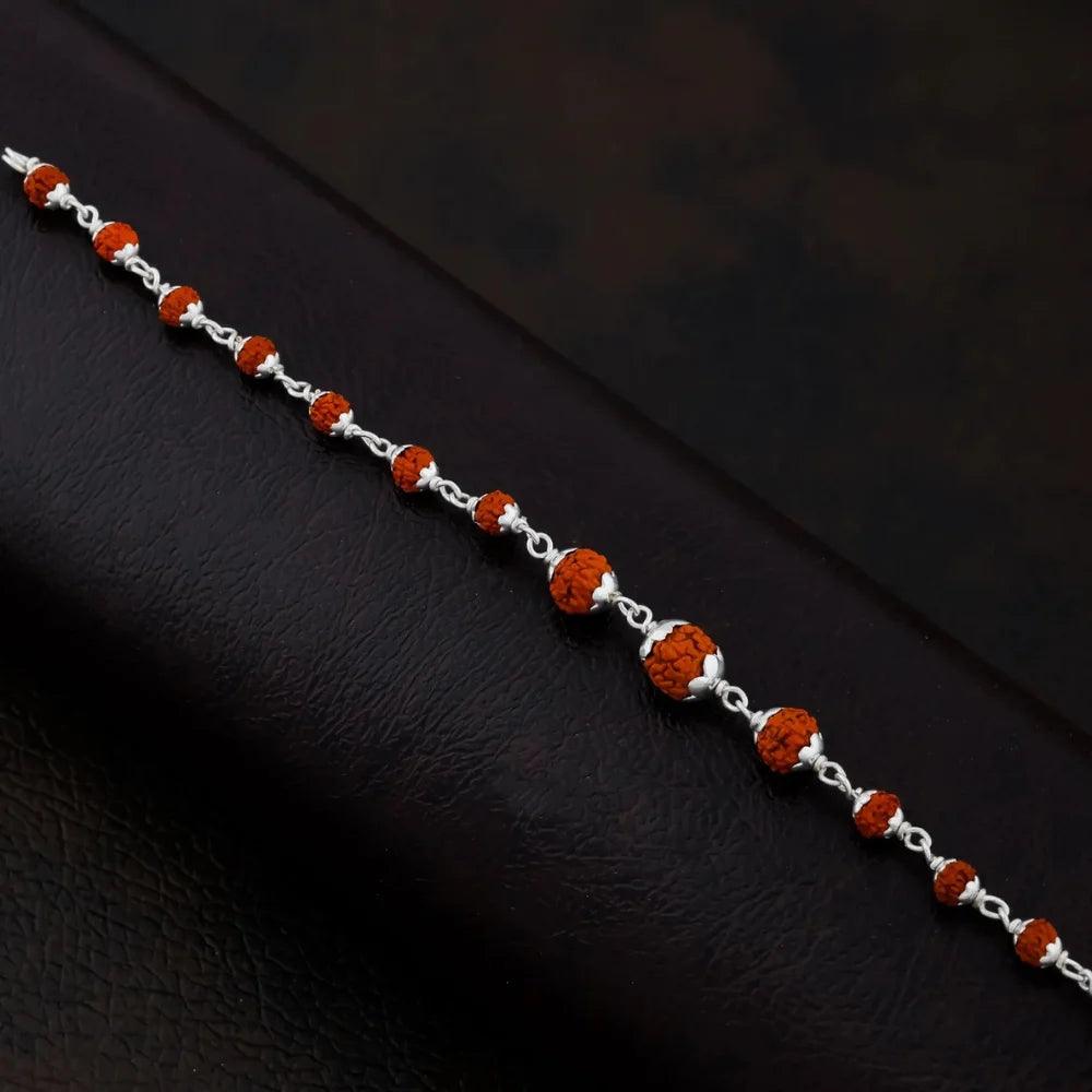 925 Silver Center 3 Big Size Design Rudraksha Bracelet for Men