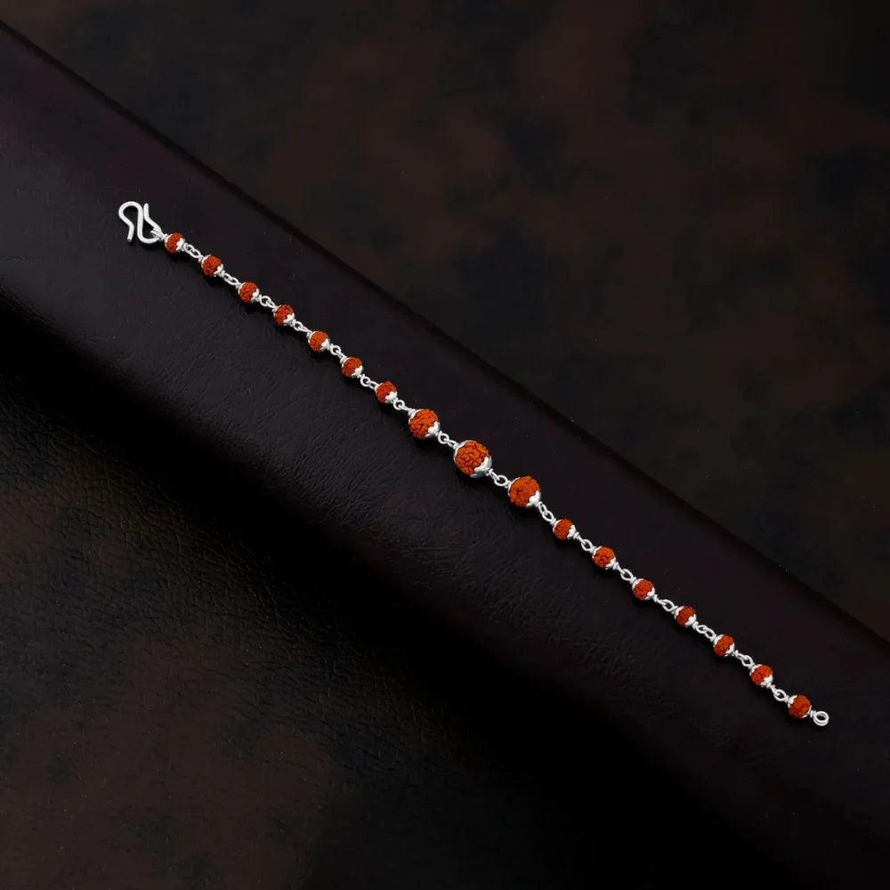 925 Silver Center 3 Big Size Design Rudraksha Bracelet for Men