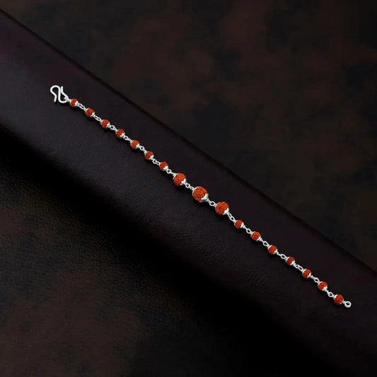 925 Silver Center 3 Big Size Design Rudraksha Bracelet for Men