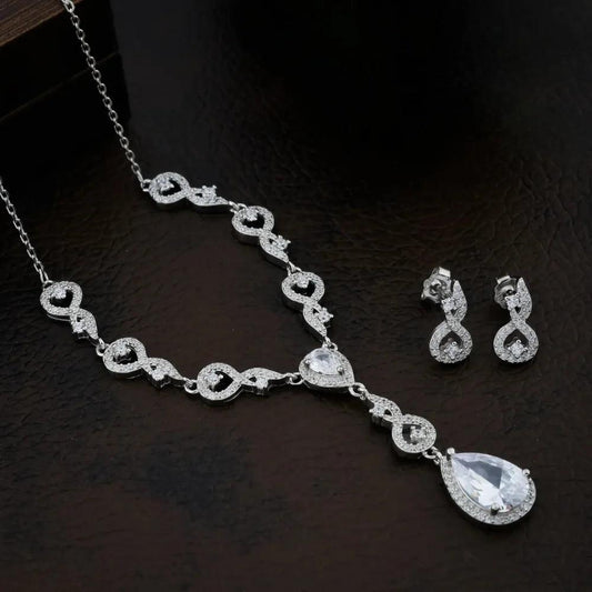 925 Silver Crystel White Pear Necklace for Women