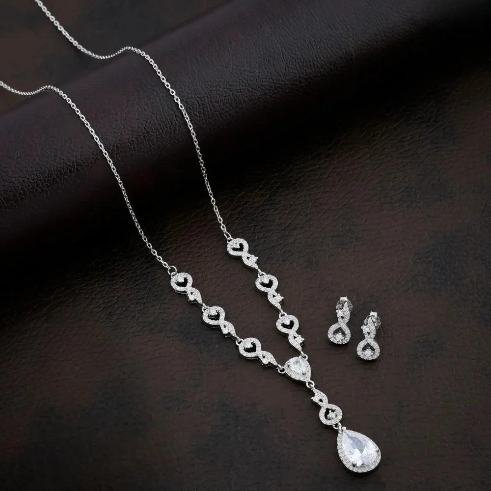 925 Silver Crystel White Pear Necklace for Women