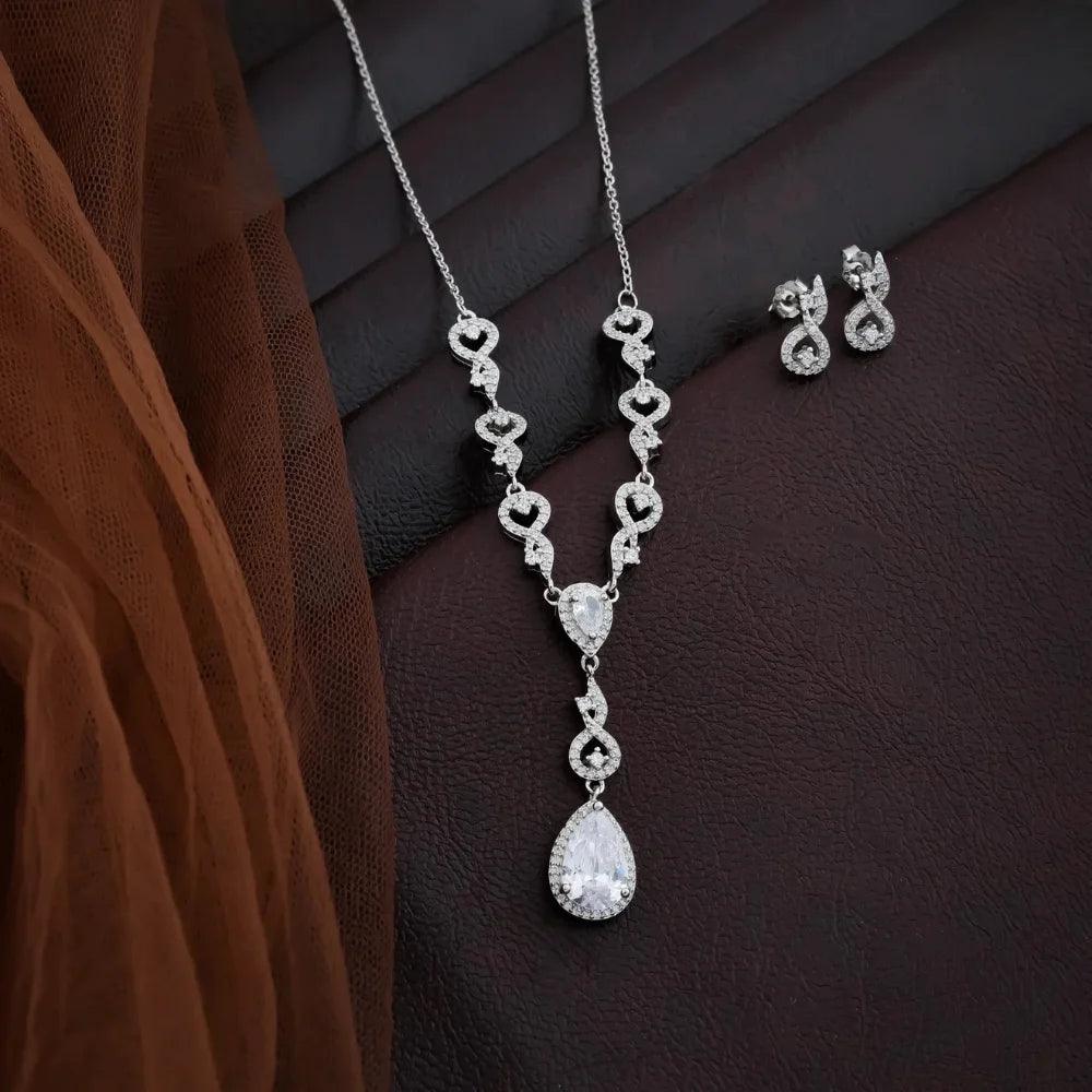 925 Silver Crystel White Pear Necklace for Women