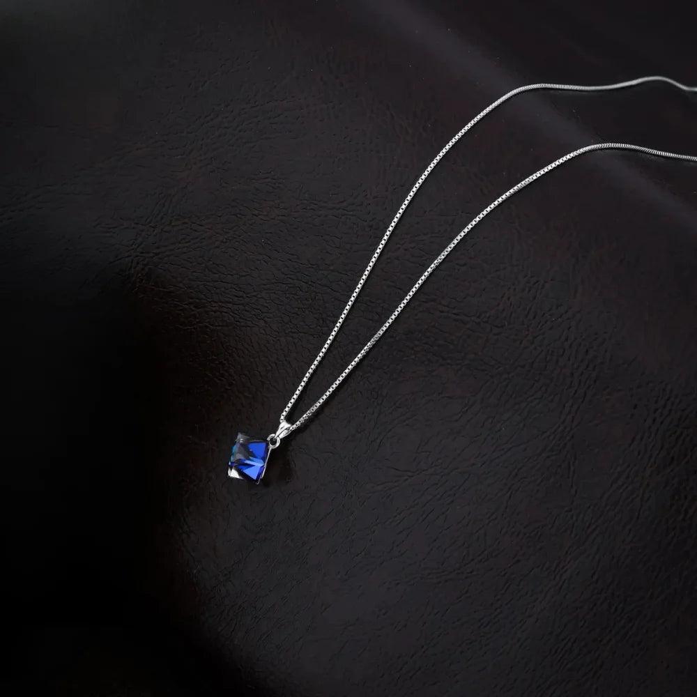 925 Silver Cube Blue Box Pendant for Women