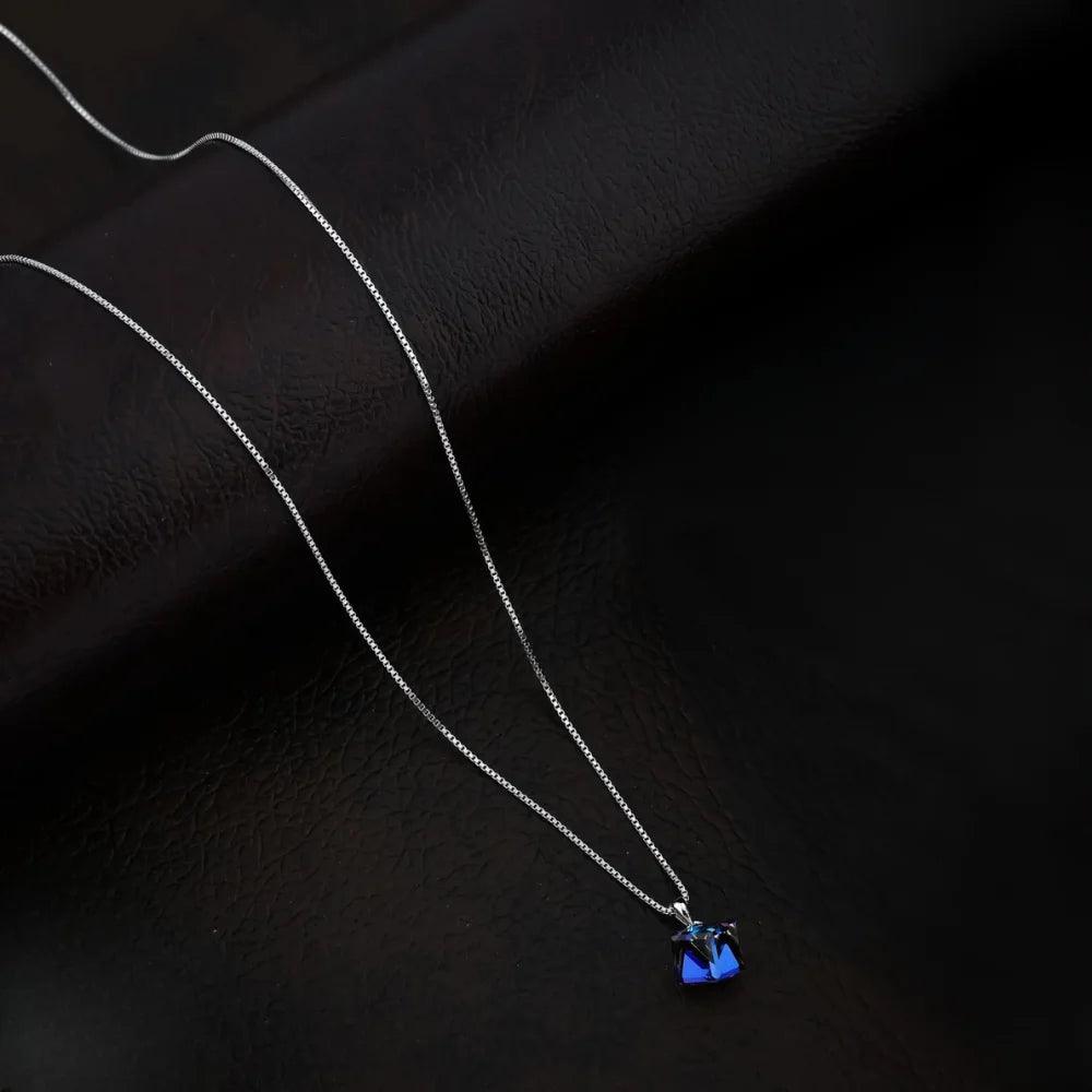 925 Silver Cube Blue Box Pendant for Women