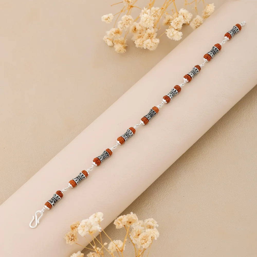 925 Silver DAMRU Bead Rudraksha Bracelet for Men