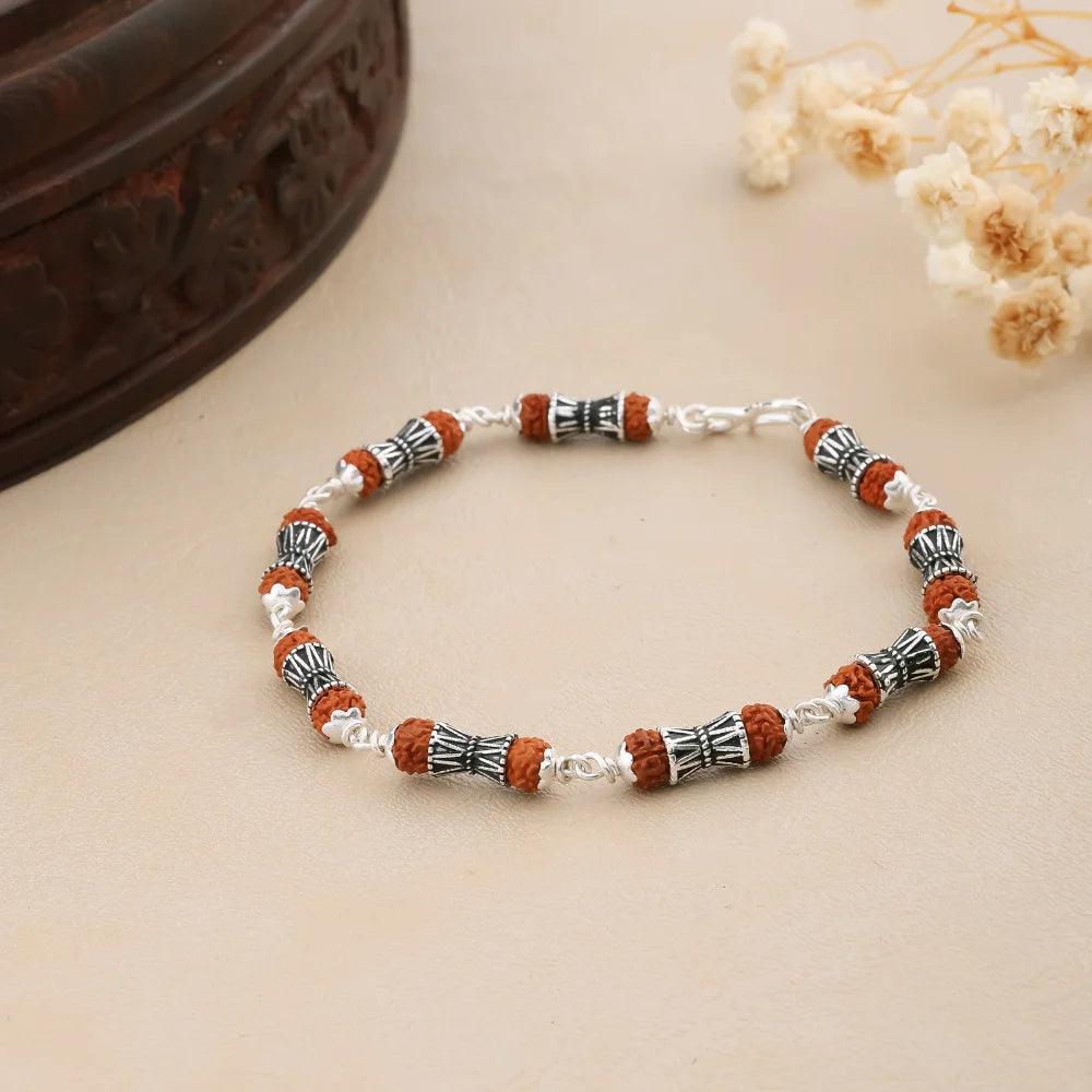 925 Silver DAMRU Bead Rudraksha Bracelet for Men
