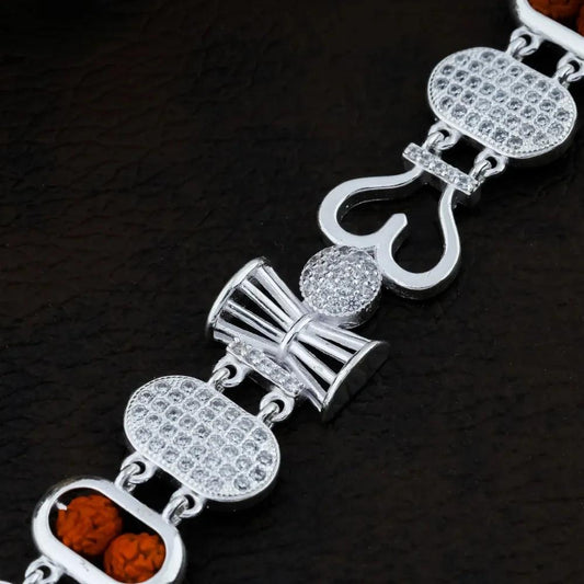925 Silver DAMRU Design Rudraksha Bracelet for Men
