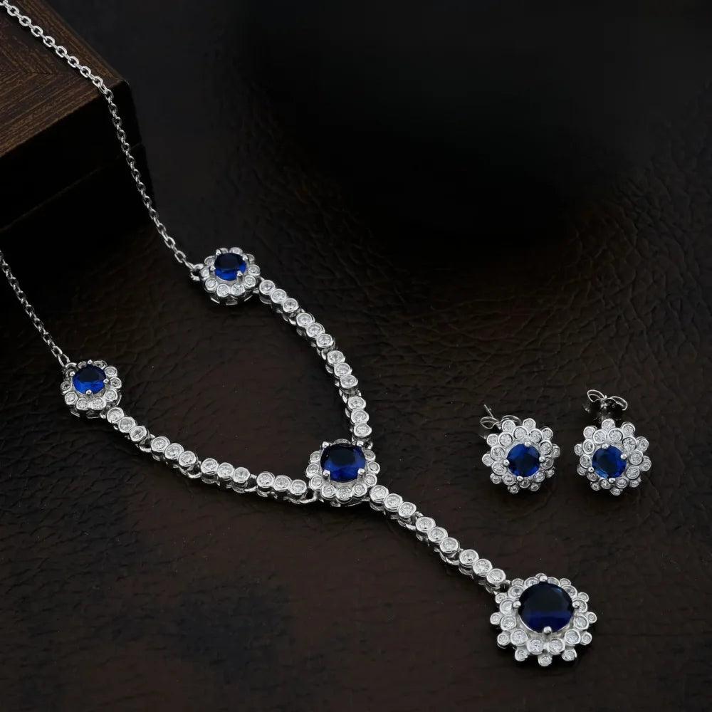 925 Silver Delicate Ocean Blue Round Necklace for Women