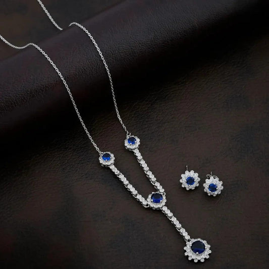 925 Silver Delicate Ocean Blue Round Necklace for Women