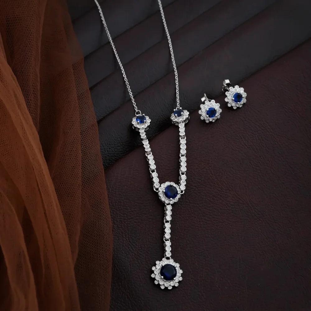 925 Silver Delicate Ocean Blue Round Necklace for Women