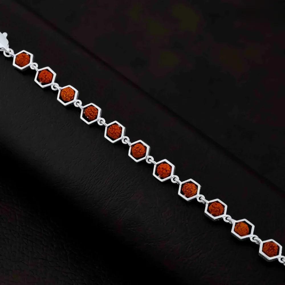 925 Silver Hexagon Design Rudraksha Bracelet for Men