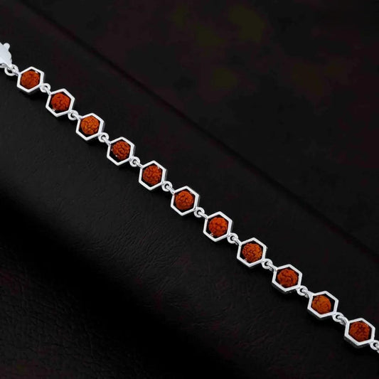 925 Silver Hexagon Design Rudraksha Bracelet for Men