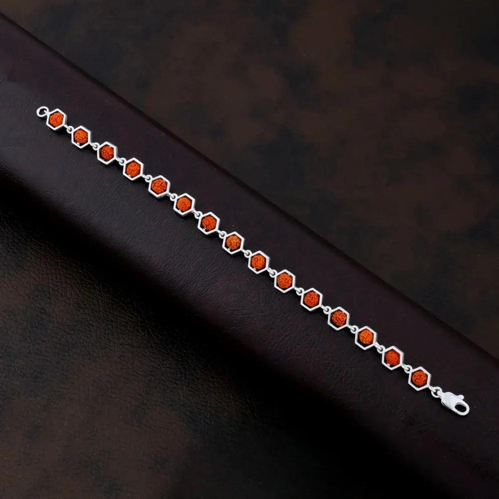 925 Silver Hexagon Design Rudraksha Bracelet for Men