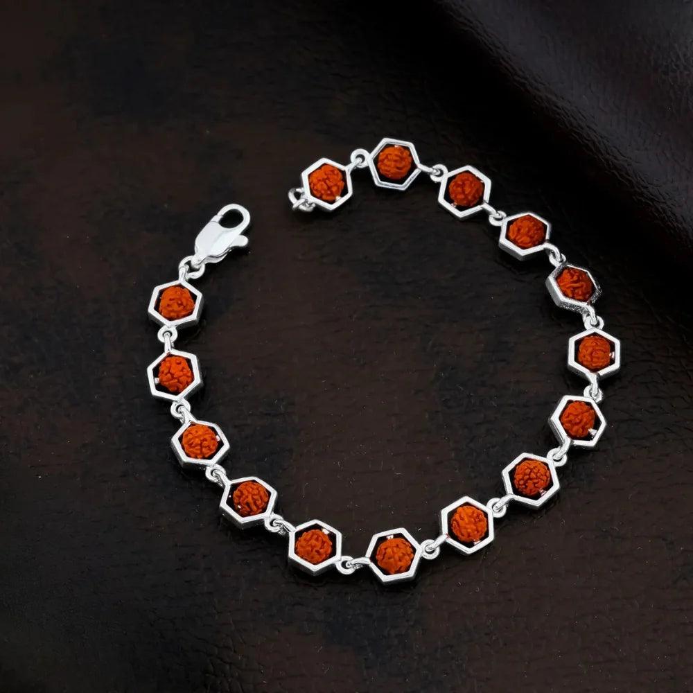 925 Silver Hexagon Design Rudraksha Bracelet for Men