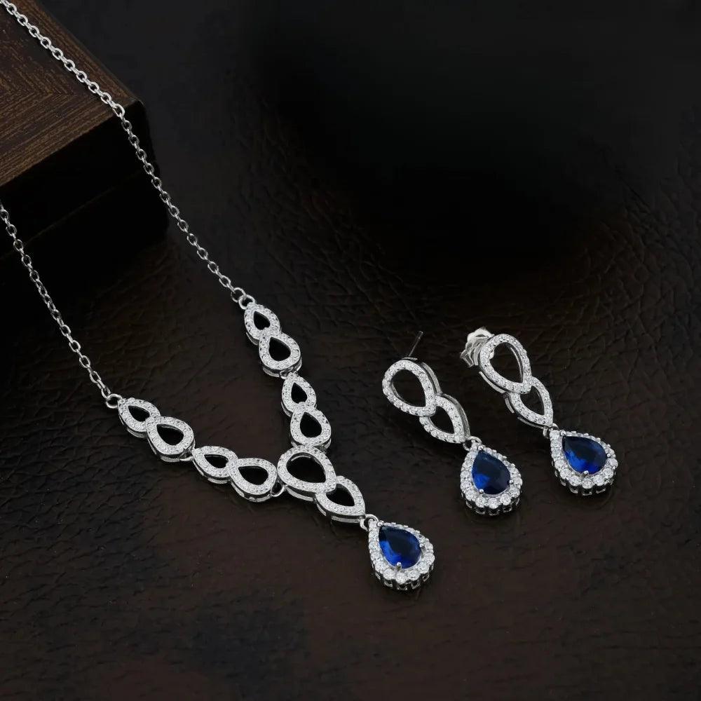 925 Silver Light Blue Pear Necklace for Women