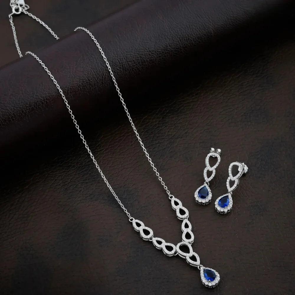 925 Silver Light Blue Pear Necklace for Women