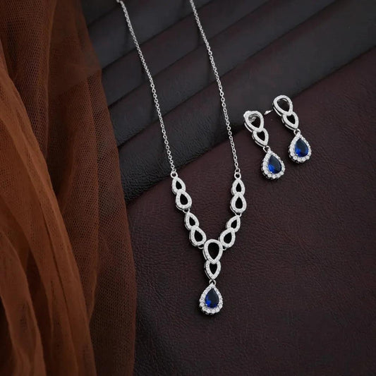925 Silver Light Blue Pear Necklace for Women
