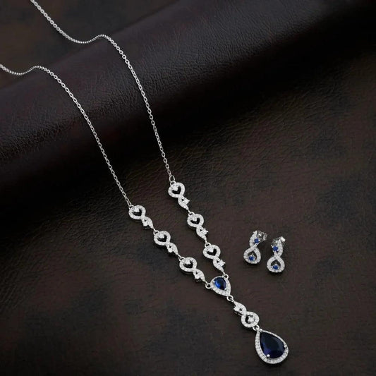 925 Silver Minimal Blue Pear Necklace for Women