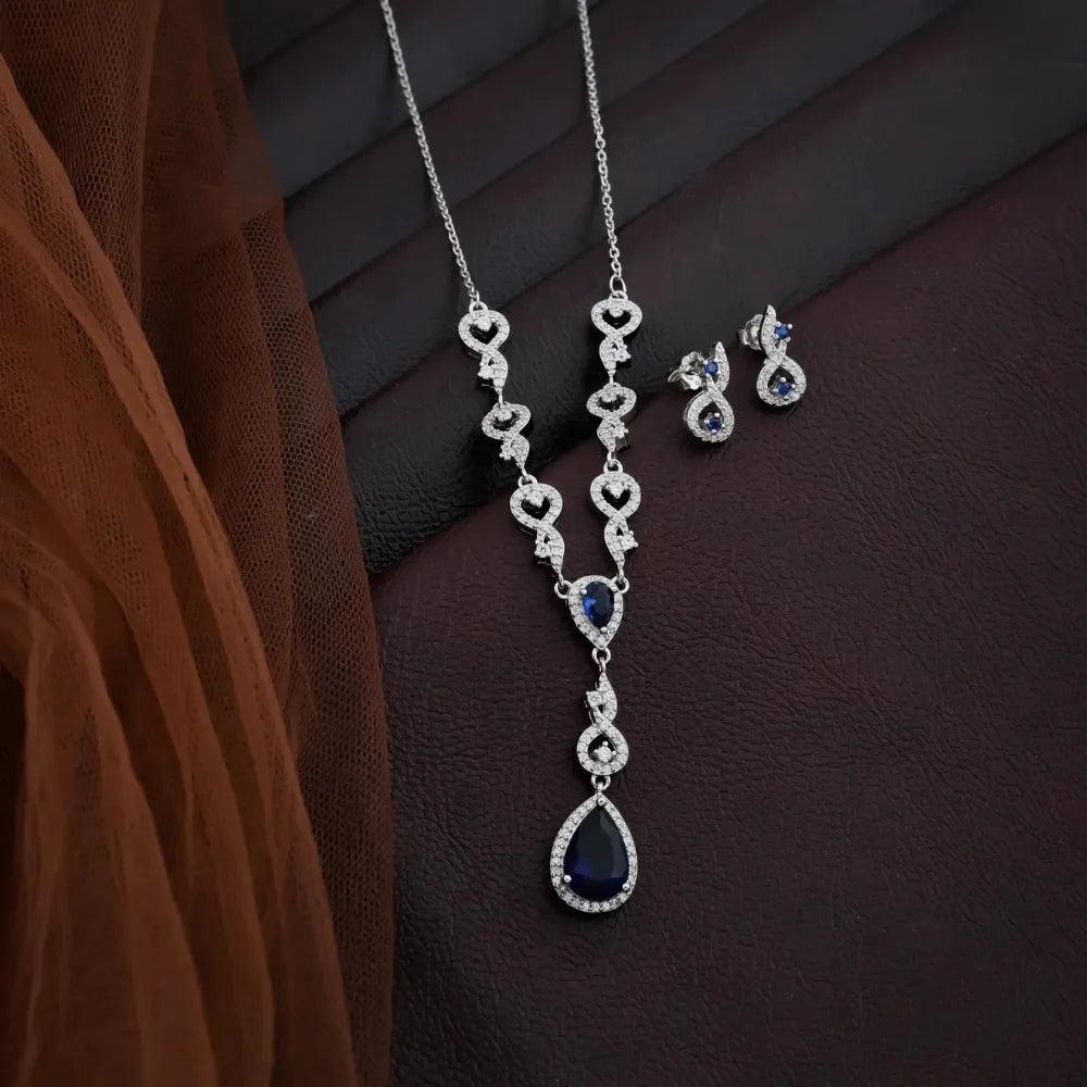 925 Silver Minimal Blue Pear Necklace for Women