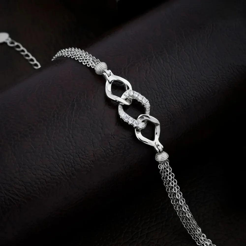 925 Silver Multi Chain with Diomand Bracelet for Women