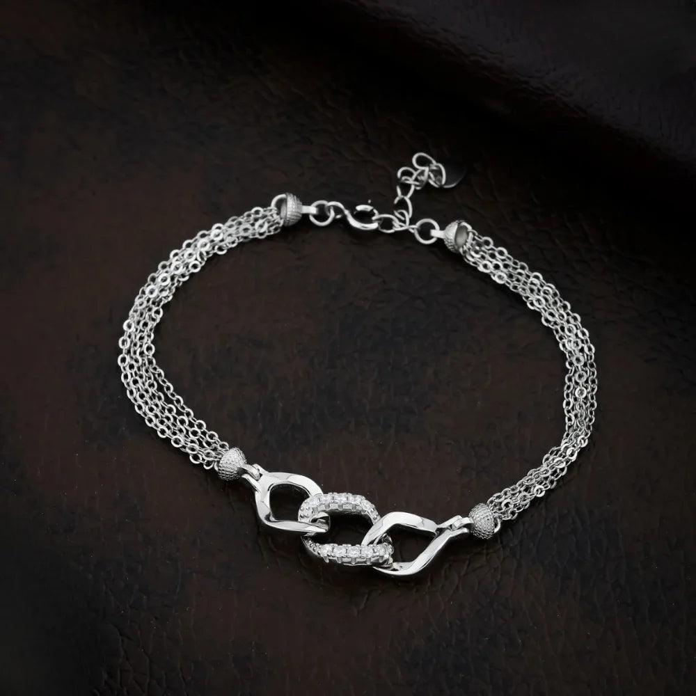 925 Silver Multi Chain with Diomand Bracelet for Women